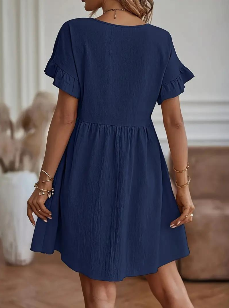 WW | Loose Fit Kurze Ärmel Rüschenkleid Kurzes Kleid
