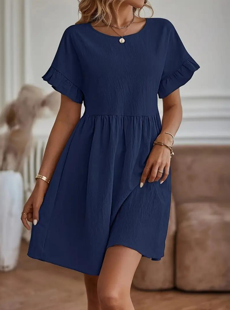 WW | Loose Fit Kurze Ärmel Rüschenkleid Kurzes Kleid