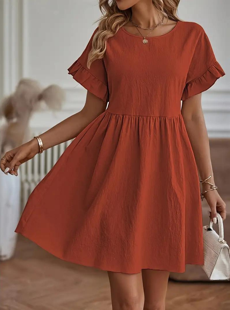 WW | Loose Fit Kurze Ärmel Rüschenkleid Kurzes Kleid
