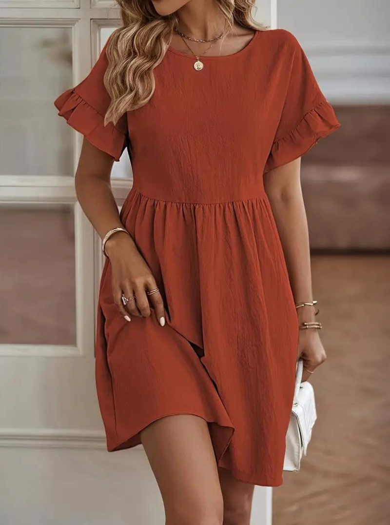 WW | Loose Fit Kurze Ärmel Rüschenkleid Kurzes Kleid