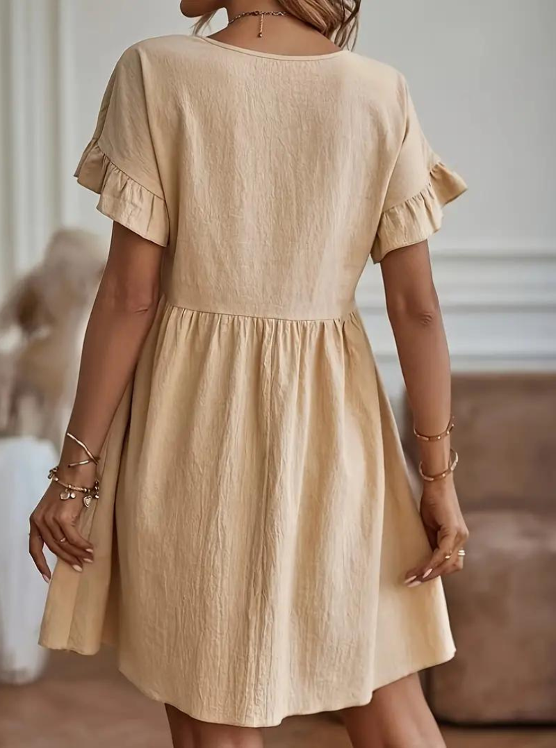 WW | Loose Fit Kurze Ärmel Rüschenkleid Kurzes Kleid