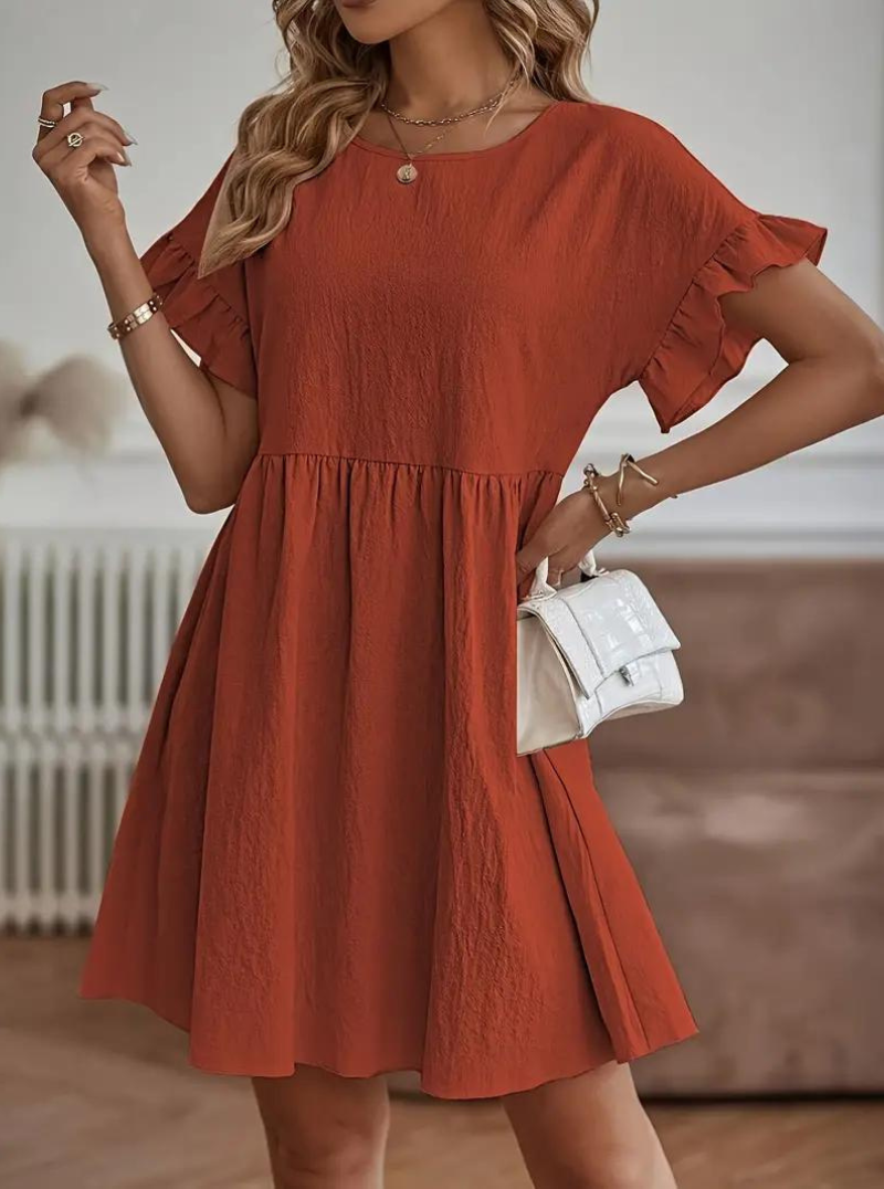 WW | Loose Fit Kurze Ärmel Rüschenkleid Kurzes Kleid