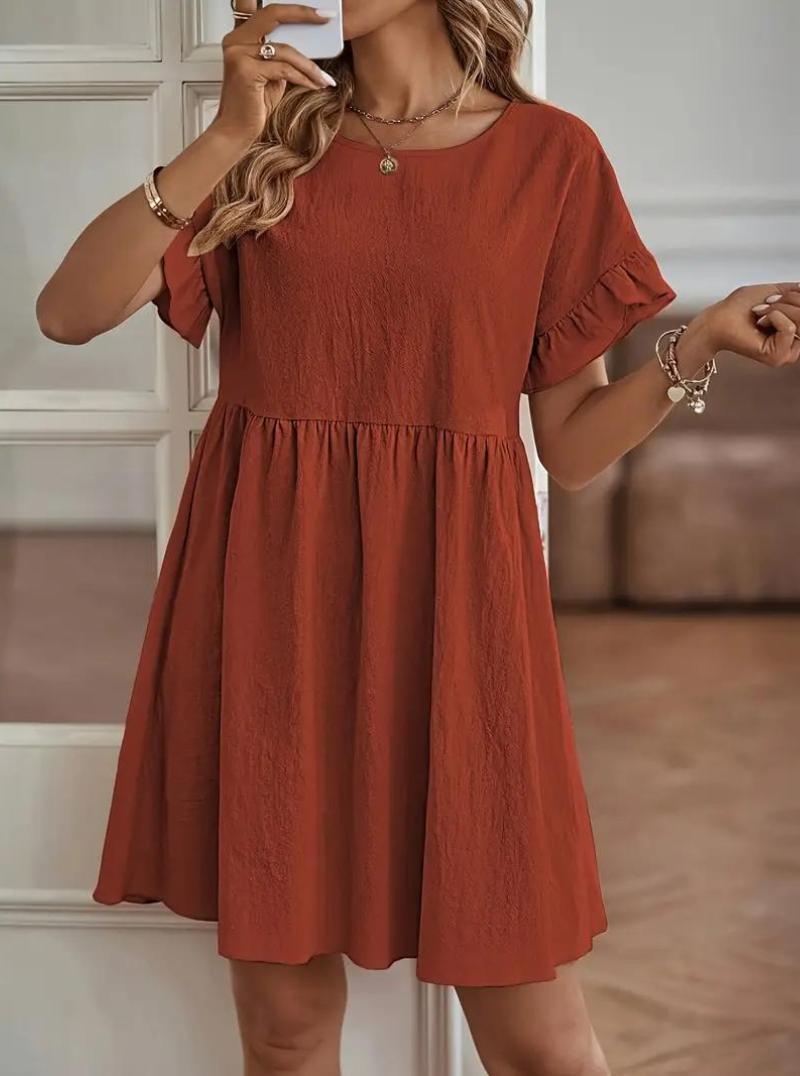 WW | Loose Fit Kurze Ärmel Rüschenkleid Kurzes Kleid