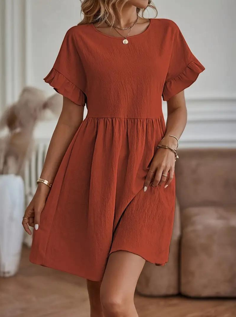 WW | Loose Fit Kurze Ärmel Rüschenkleid Kurzes Kleid