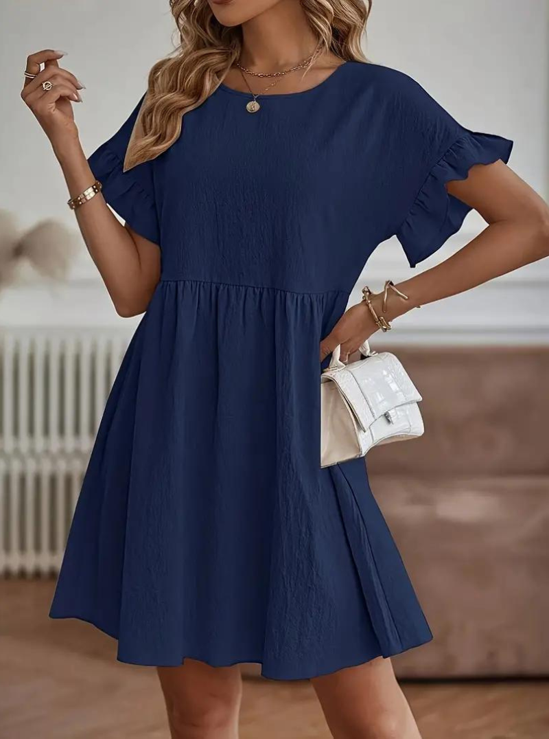 WW | Loose Fit Kurze Ärmel Rüschenkleid Kurzes Kleid