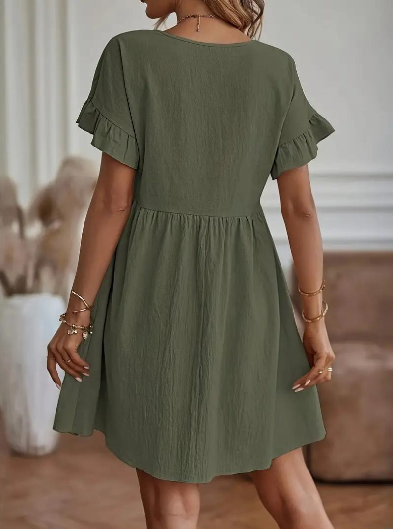WW | Loose Fit Kurze Ärmel Rüschenkleid Kurzes Kleid