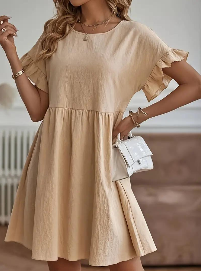 WW | Loose Fit Kurze Ärmel Rüschenkleid Kurzes Kleid
