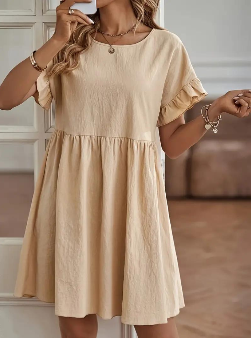WW | Loose Fit Kurze Ärmel Rüschenkleid Kurzes Kleid