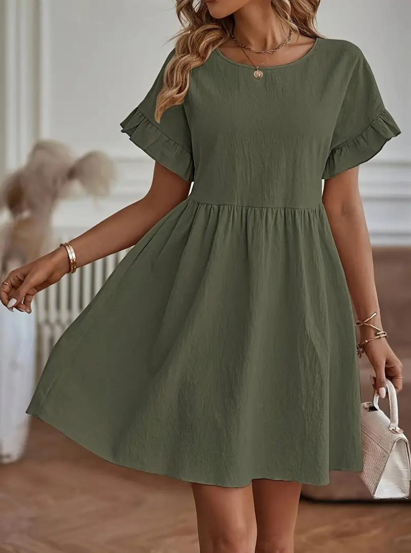 WW | Loose Fit Kurze Ärmel Rüschenkleid Kurzes Kleid