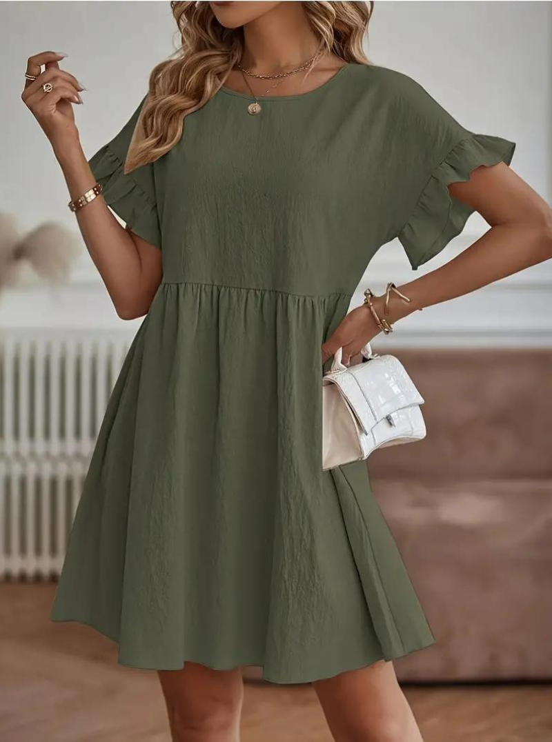 WW | Loose Fit Kurze Ärmel Rüschenkleid Kurzes Kleid