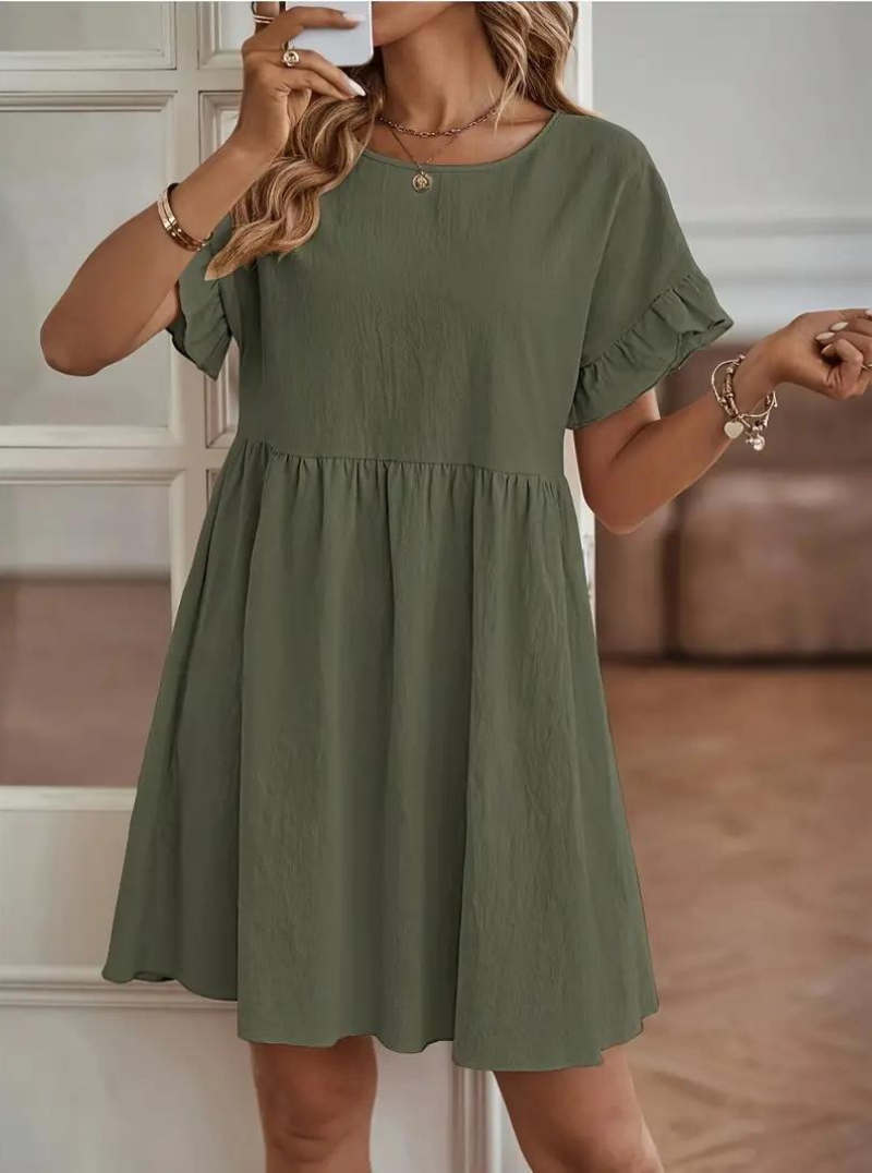 WW | Loose Fit Kurze Ärmel Rüschenkleid Kurzes Kleid