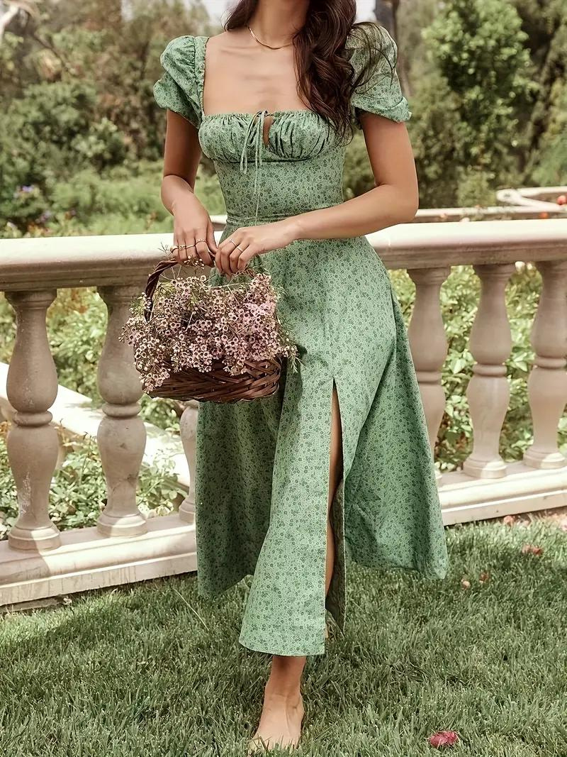 WW | Blumendruck Puffärmel Sommerkleid Maxikleid
