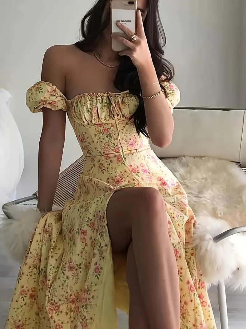 WW | Blumendruck Puffärmel Sommerkleid Maxikleid