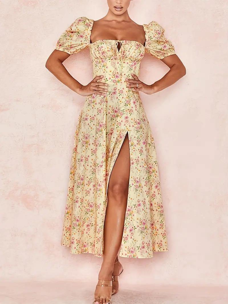 WW | Blumendruck Puffärmel Sommerkleid Maxikleid