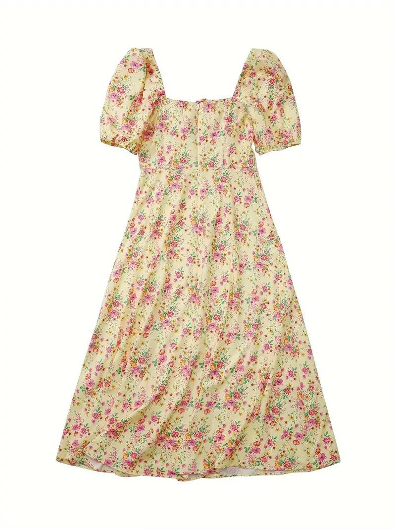 WW | Blumendruck Puffärmel Sommerkleid Maxikleid