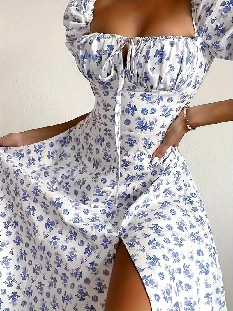 WW | Blumendruck Puffärmel Sommerkleid Maxikleid