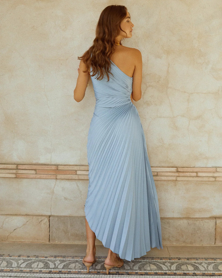 WW | One Shoulder Plissee Midi Kleid