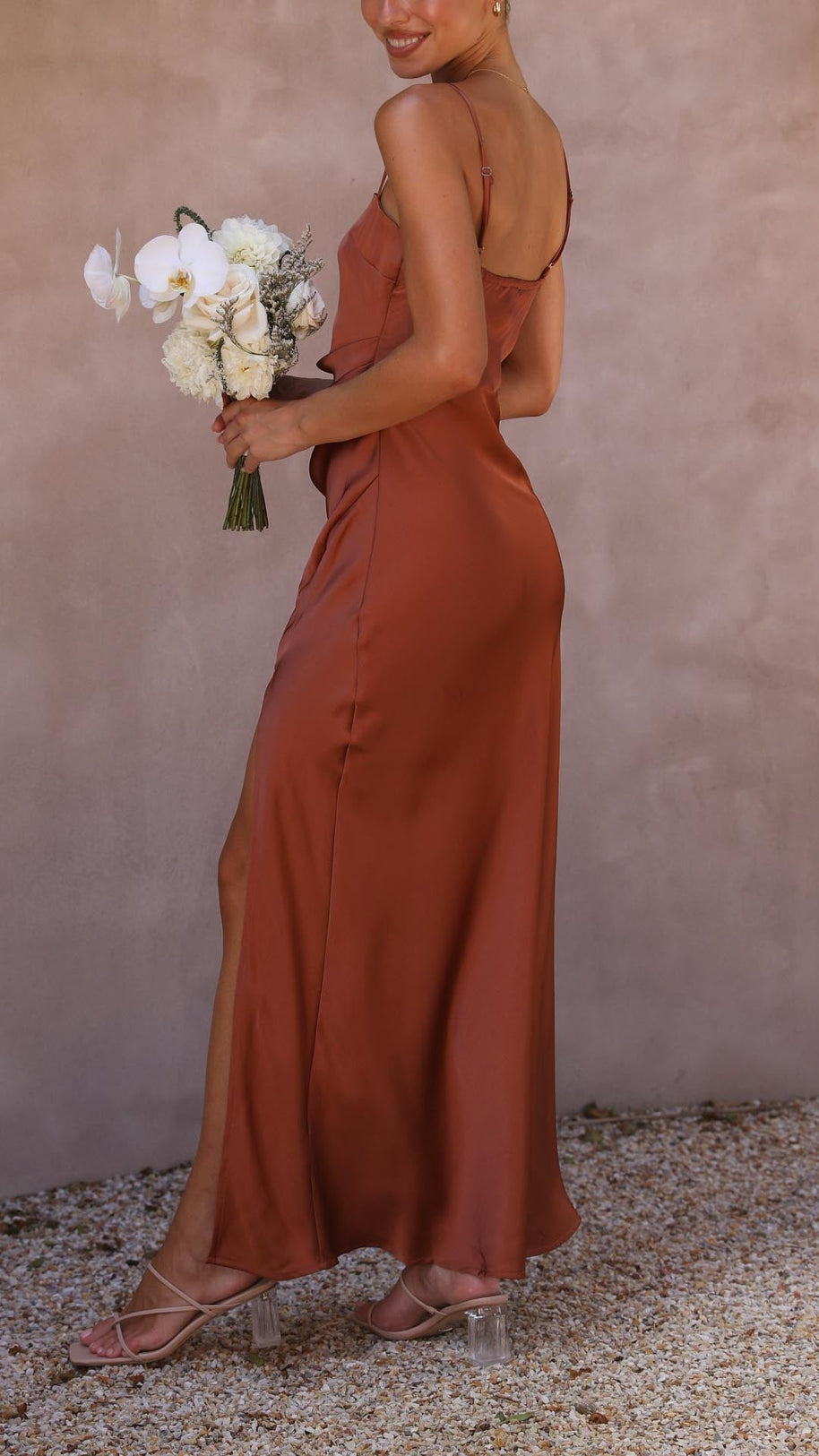 WW | Quadrat-Ausschnitt Satin Plissiertes Maxikleid