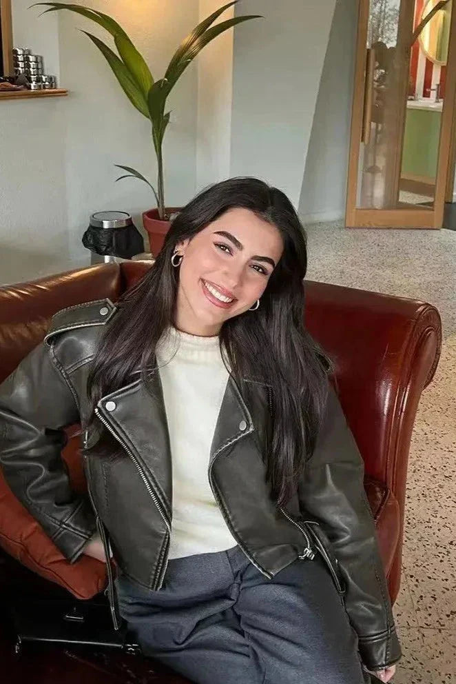 WW - Damen verkürzte Kunstleder Bikerjacke mit taillierter Taille