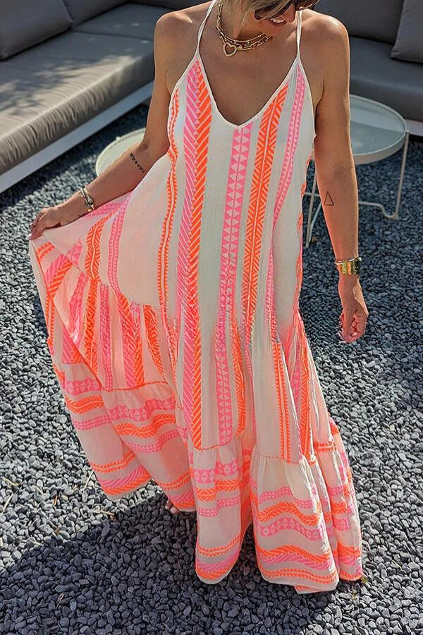 WW | Away On Vacay Lange Cami Kleid mit Ethnischem Muster