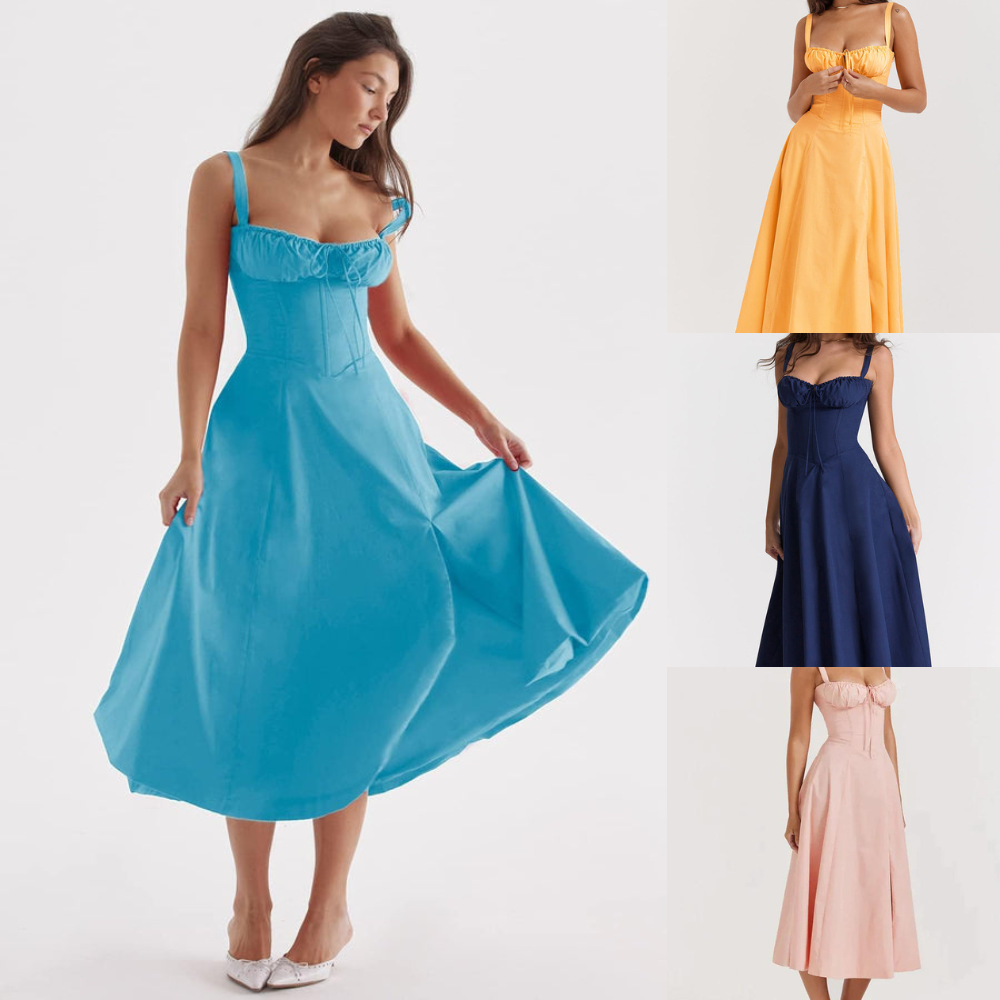 WW - Midikleid mit tailliertem Oberteil und ausgestelltem Rock | Minikleid mit Spaghettiträgern