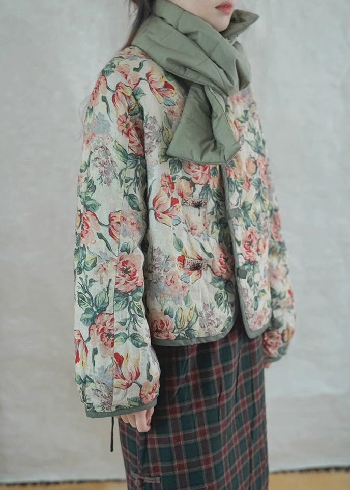 WW | Beiger Oversized Print Feine Baumwollgefüllte Damen Wintermäntel