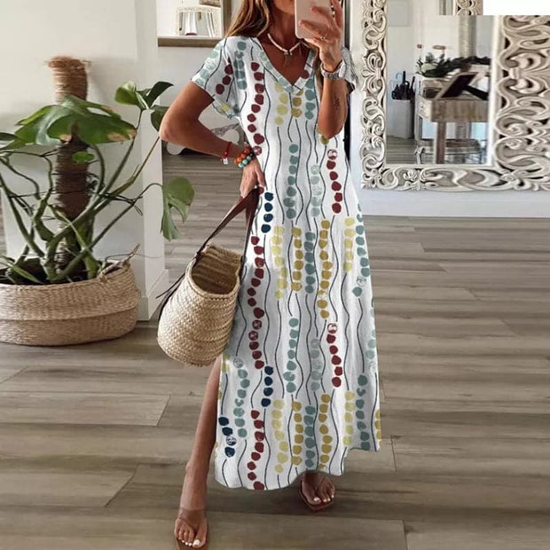 WW | Buntes Maxi-Kleid mit V-Ausschnitt