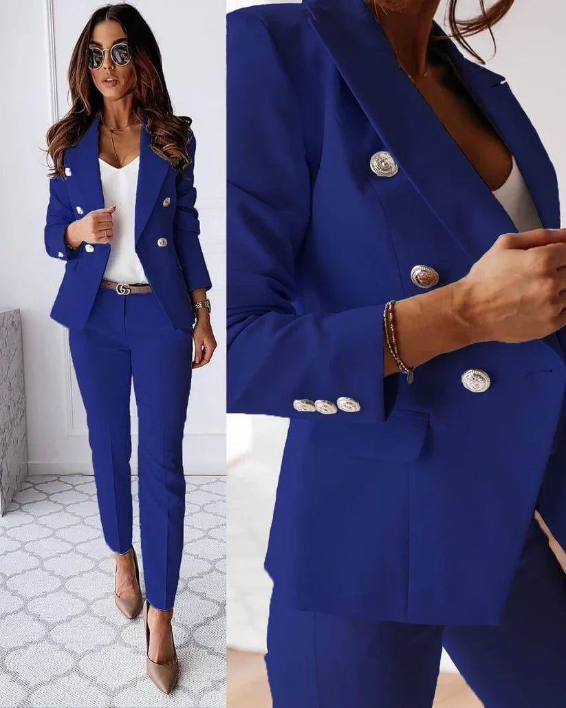 Damen elegantes Business-Anzug-Set mit doppelter Knopfleiste und schmaler Passform WW