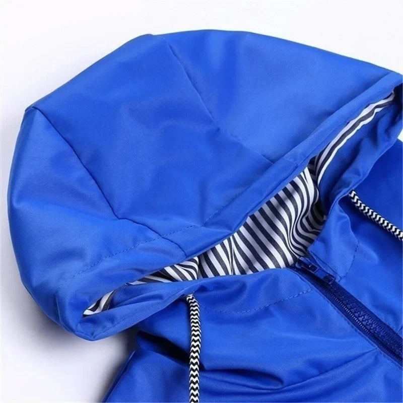 WW - Damen wasserdichter Hoodie-Trenchcoat mit Taillenkordelzug, Reißverschluss und Außentaschen