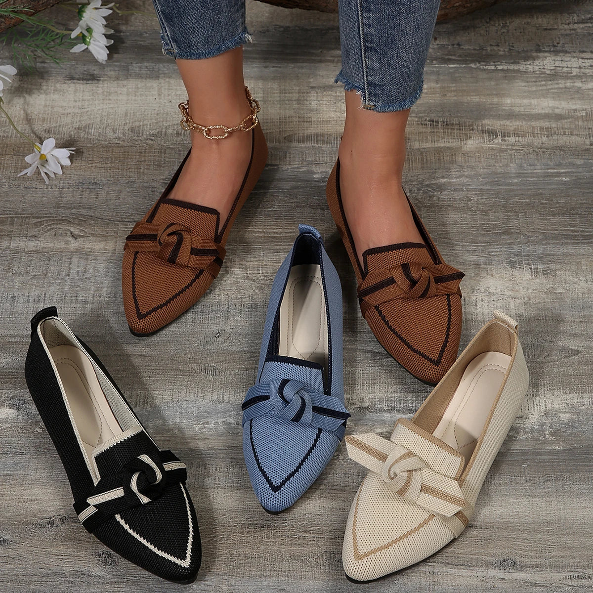 WW | Schicke Flache Schuhe mit Spitze und Schleifendetail