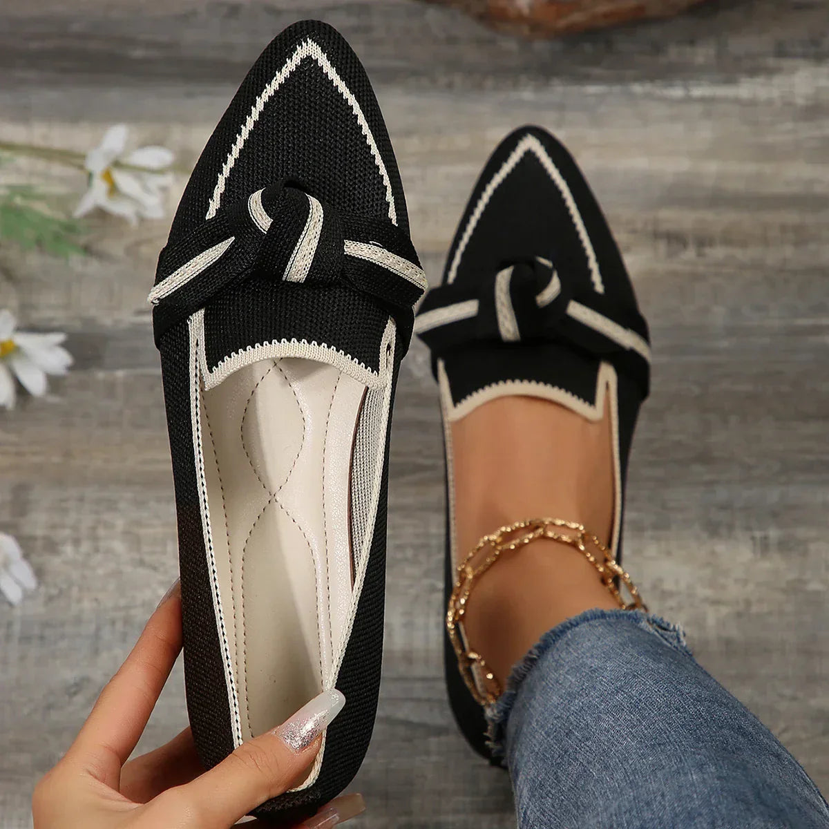 WW | Schicke Flache Schuhe mit Spitze und Schleifendetail