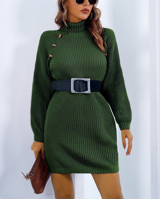 WW | Schicke Herbst Strickkleid mit Kragen und Knopfverschluss für Frauen
