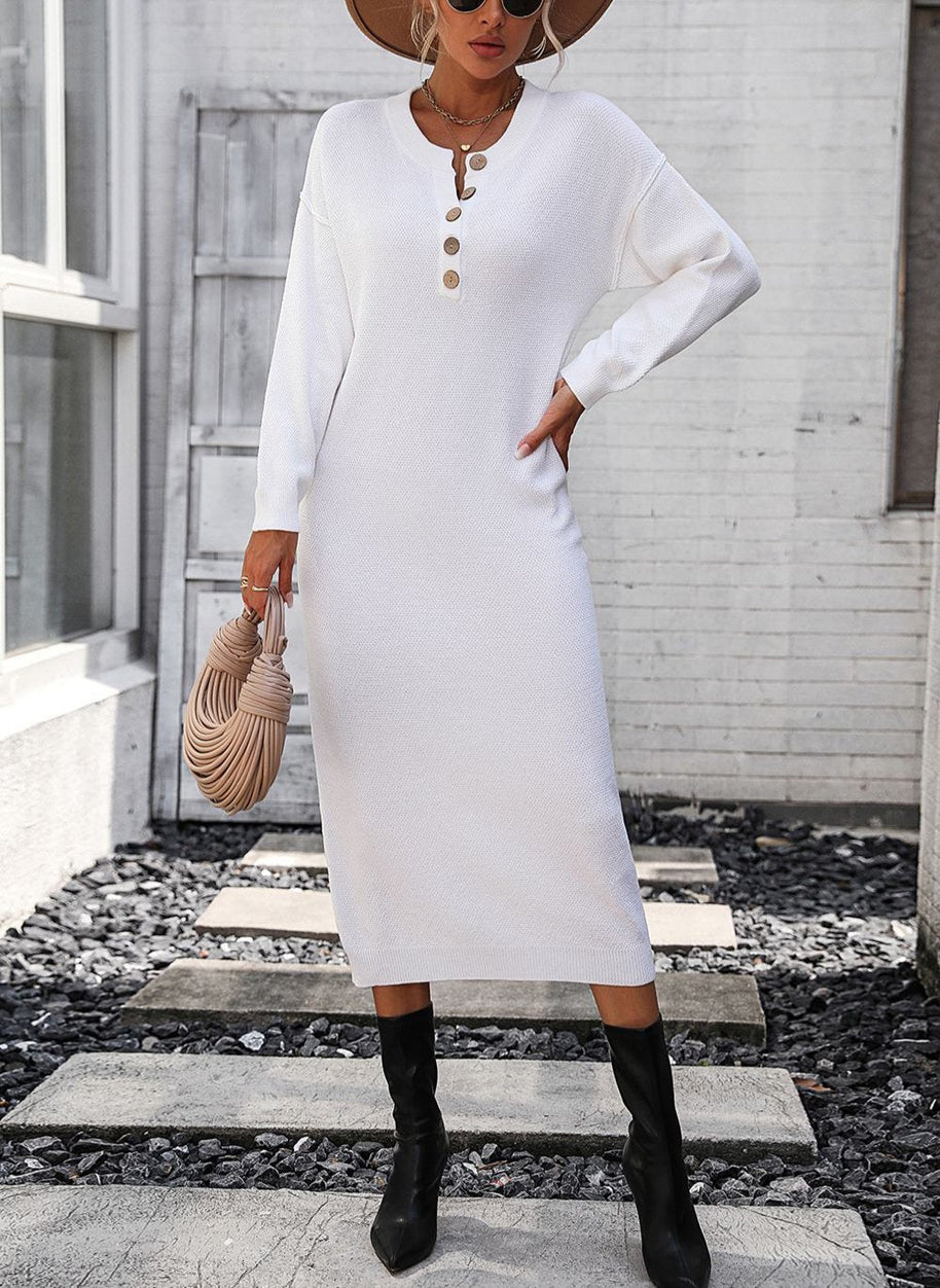WW | Schicker Herbst Sweatkleid mit Knopfdetail für Frauen
