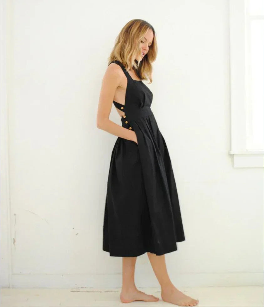 WW | Rückenfrei, Falten Kleid mit Großen Taschen