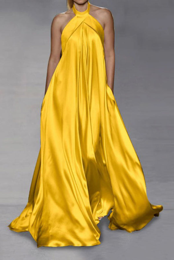 WW | Bijou Satin Halterneck Abend Fest Maxi Kleid