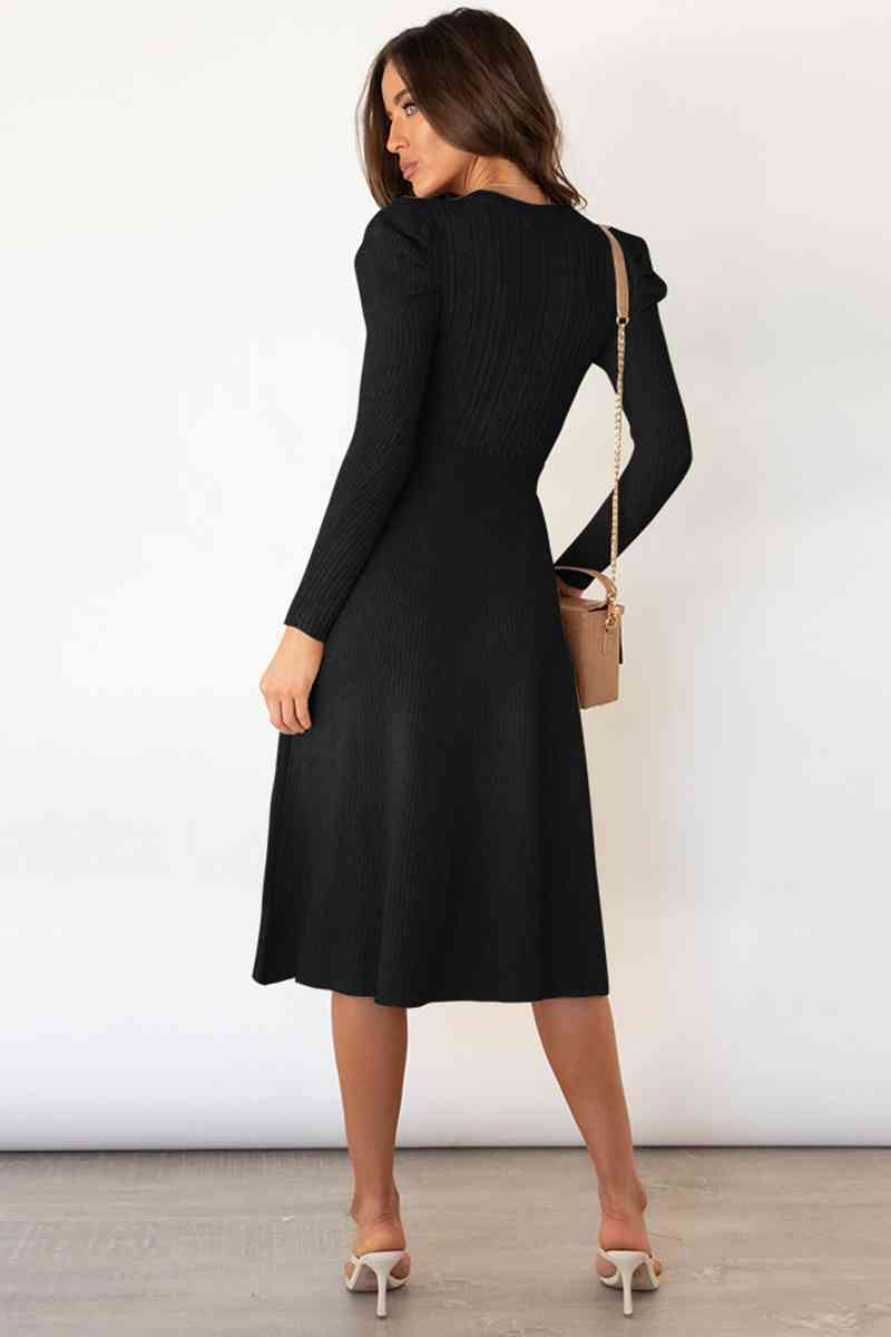 WW | Rundhalsausschnitt Langarm Knoten Taille Pullover Kleid