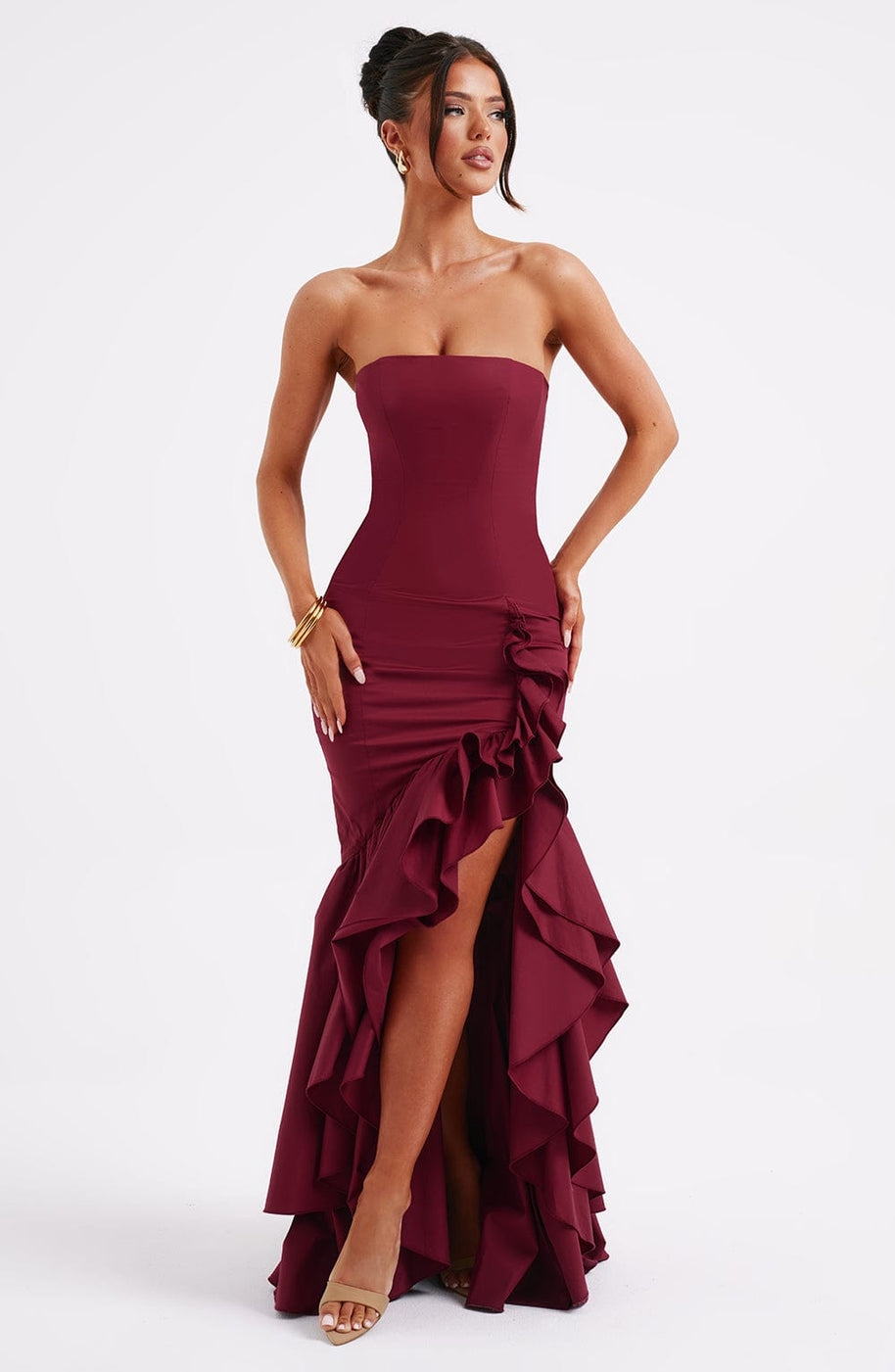 WW | Ärmelloses Maxikleid Mit Schlitz Und Rüschen Für Frauen