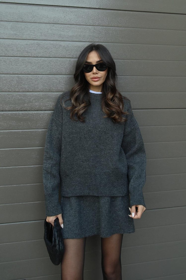 WW | teilige Strickset - Damenpullover und Rock mit lässiger Passform