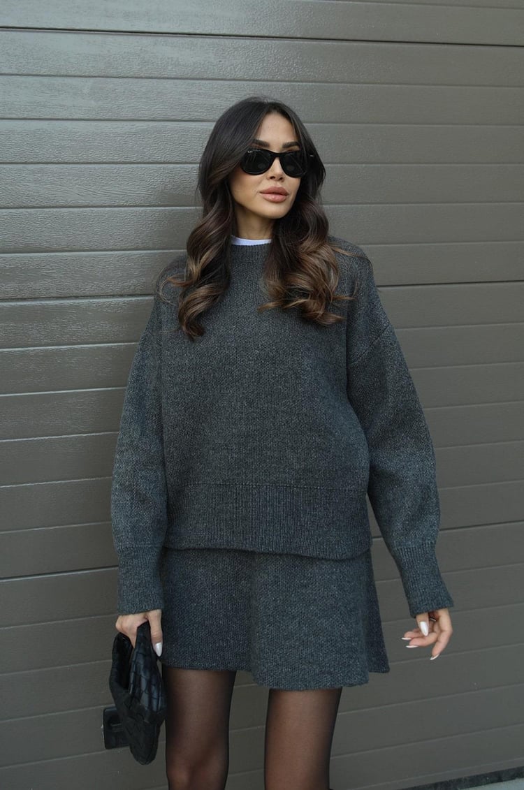 WW | teilige Strickset - Damenpullover und Rock mit lässiger Passform