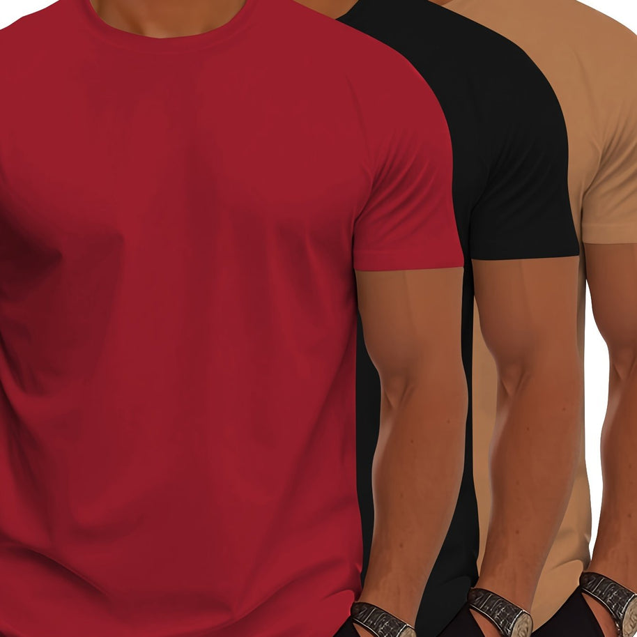 WW | 3er Pack Herren T-shirts Mit Kurzen Ärmeln, Sommerliche Einfarbige Farbe