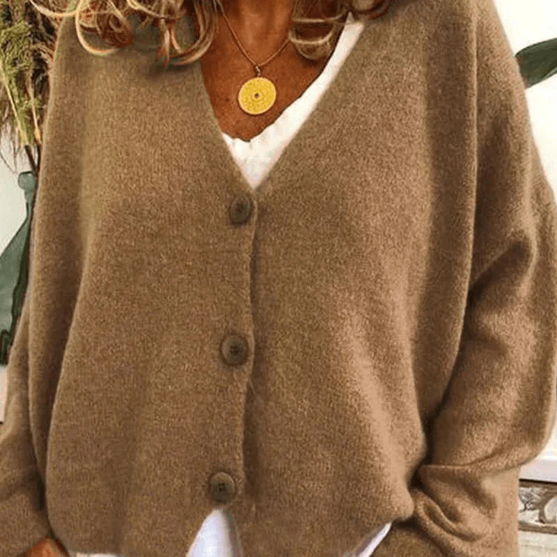 WW | Bequemer V-Ausschnitt Strickjacke Damen Pullover Strickweste Weicher Stoff