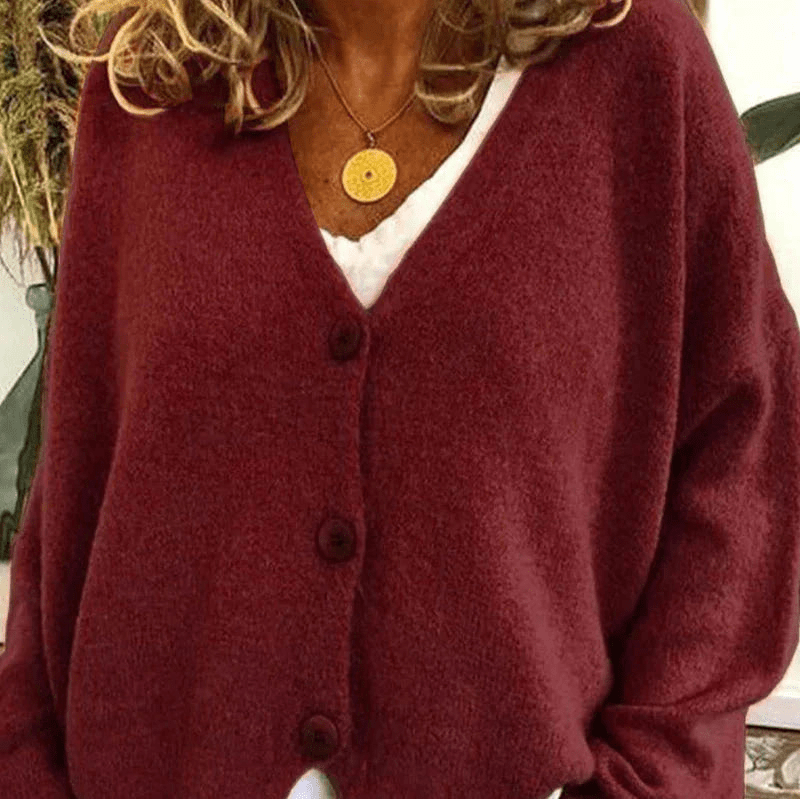 WW | Bequemer V-Ausschnitt Strickjacke Damen Pullover Strickweste Weicher Stoff