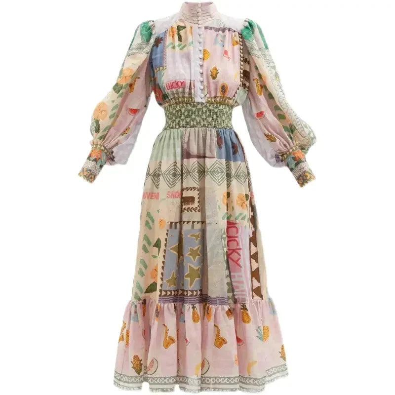 WW | Böhmisches Maxikleid mit Patchwork und Fruchtmotiven