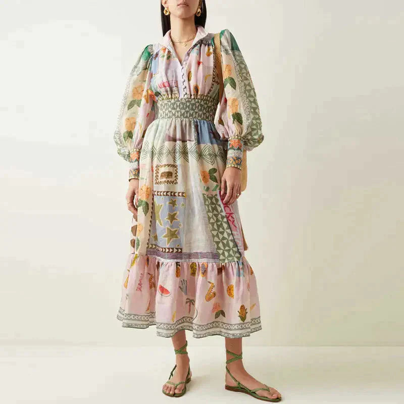 WW | Böhmisches Maxikleid mit Patchwork und Fruchtmotiven