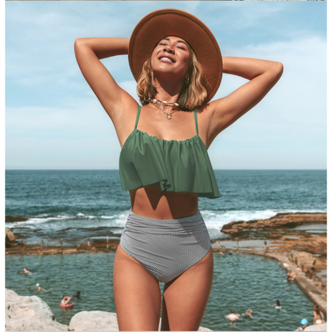 WW | Bikini mit Raffung Top und Hohe Taille Bikini Unterteil