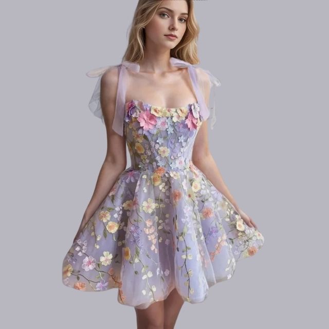 WW | Cocktailkleid mit Blumenapplikationen
