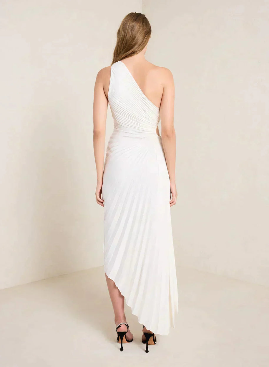 WW | One Shoulder Plissee Midi Kleid