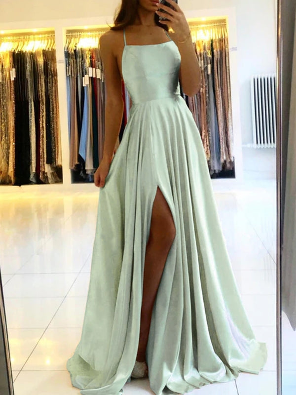 WW | Damen Spaghetti Satin Prom Maxi Kleid