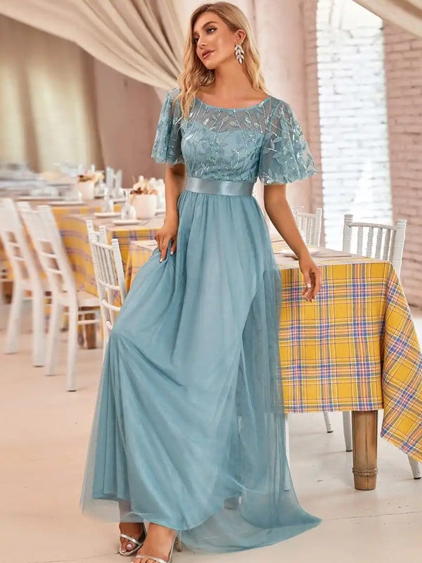 WW | Glänzendes Netz Blütenblattkleid Glänzendes Abendkleid
