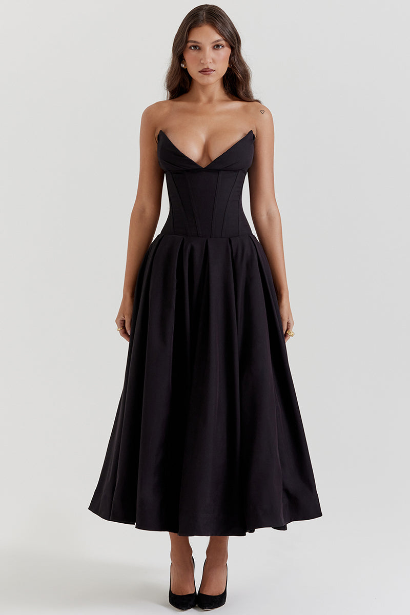 WW | Elegante Bustier-Patchwork Formelle Party Fishtail Maxi Kleider-Schwarz
